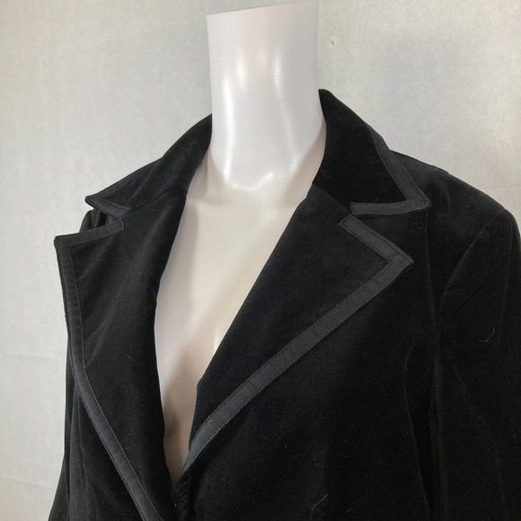 Coldwater Creek Blazer Jacket Womens Sz 8  Black Cotton Velvet Satin Trim Tuxedo - Picture 2 of 10